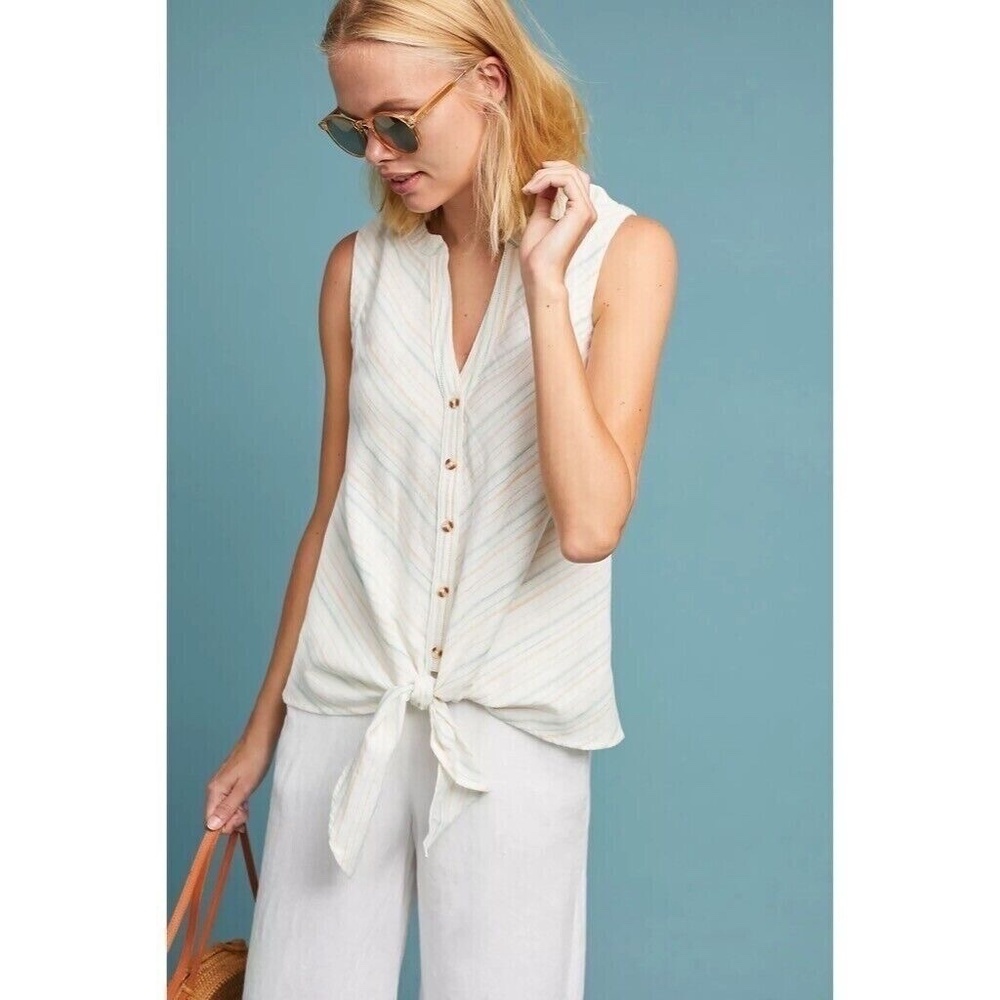 NWT!! Anthropologie MAEVE Seaboard Striped Buttondown Sleeveless Top ~ Size 14